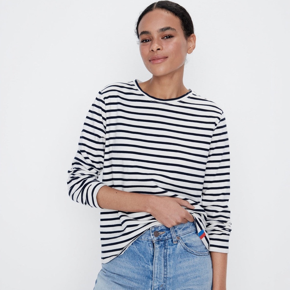 KULE Cream & Navy Stripe The Modern Long Tee